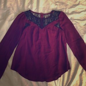 Maroon Long Sleeve, Lace Blouse